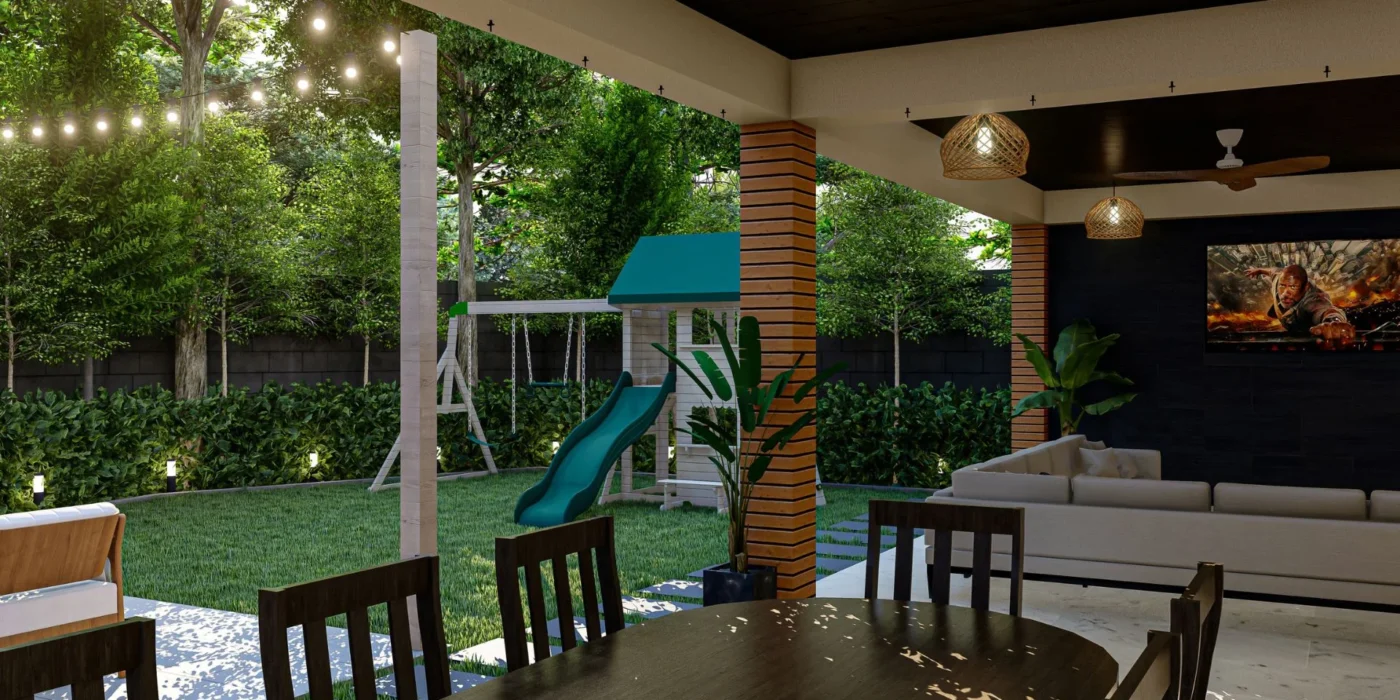 villa backyard and garden